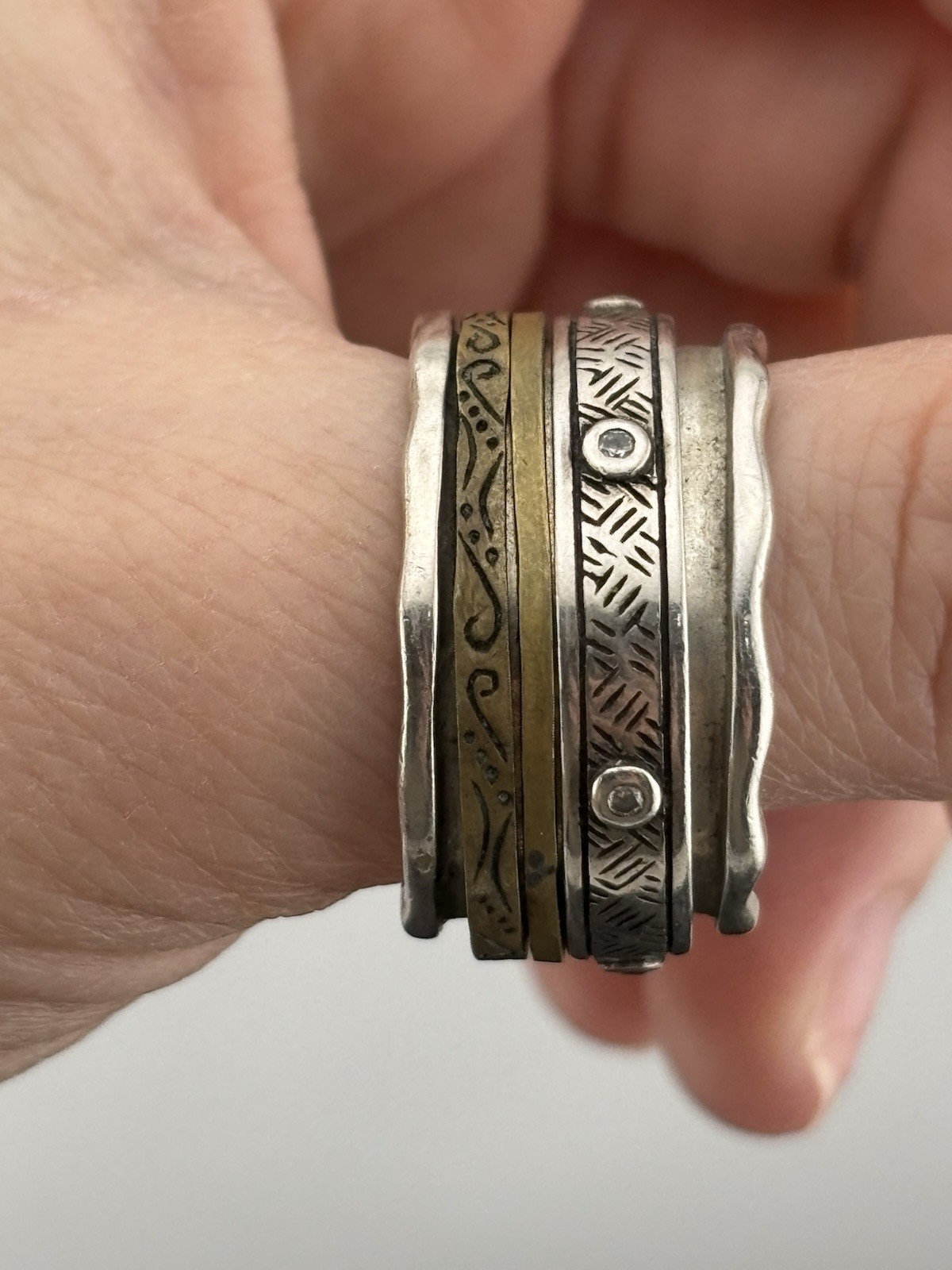 Silpada Pattern Spinner Ring Sterling Silver Bras… - image 11