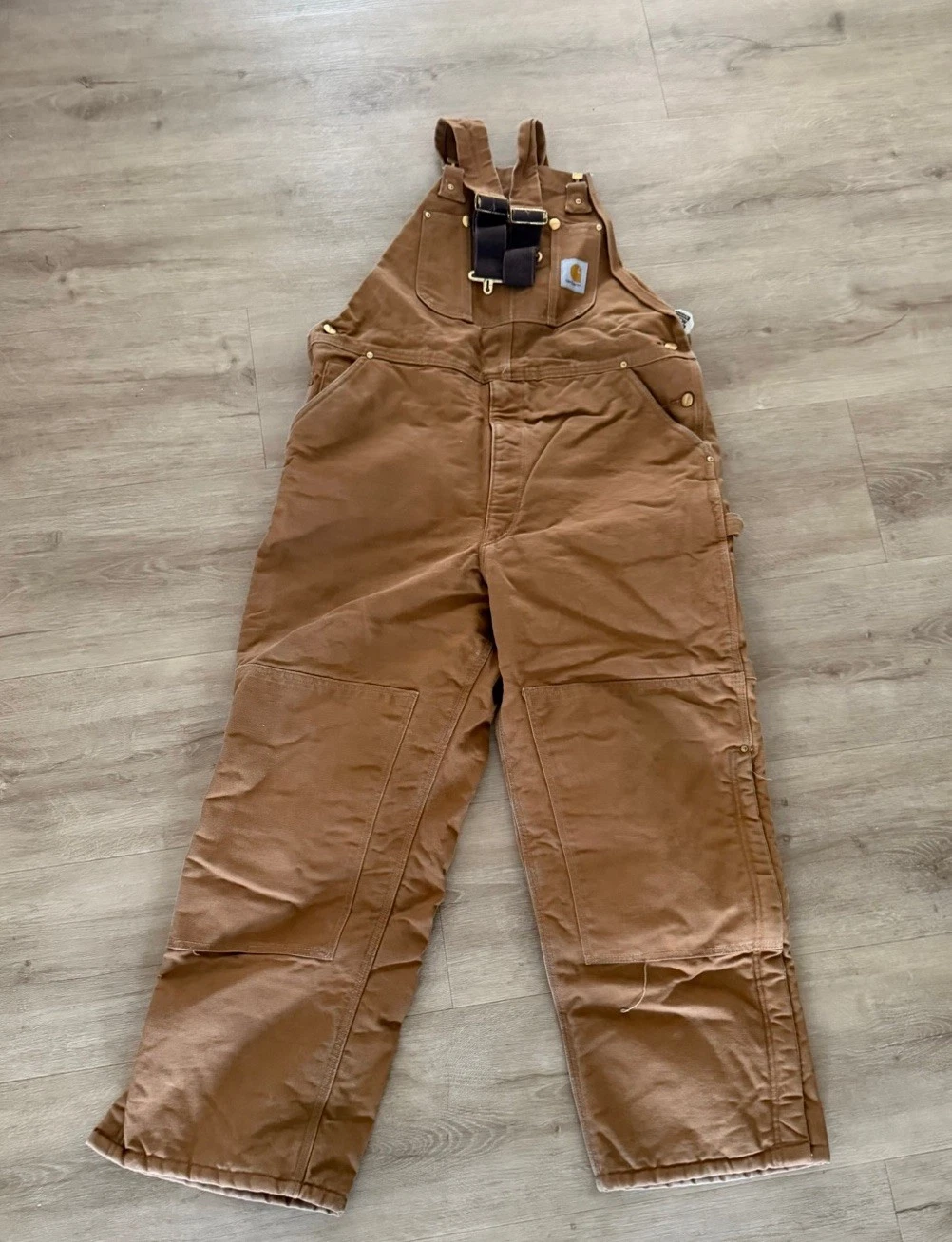 VTG Carhartt R02 BRN Bib Overalls Duck Canvas 42x30USA