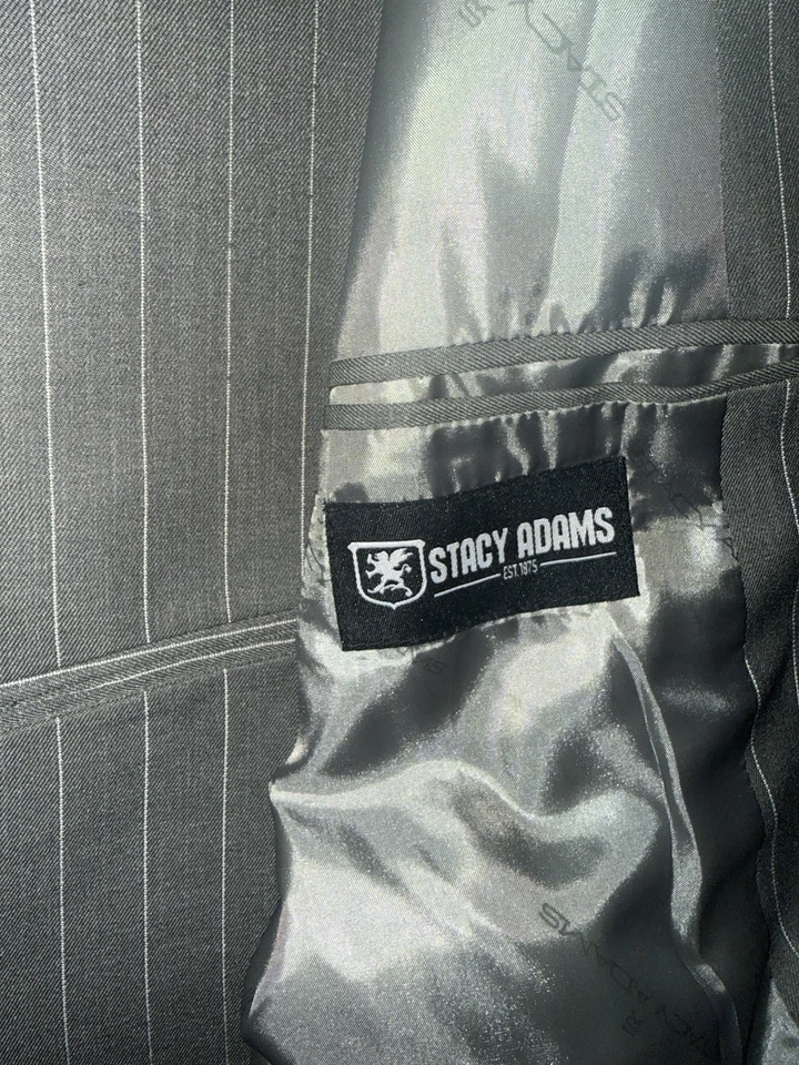 Stacy Adams Gray Pinstripe Three-Piece Suit (Jacket, Vest & Pants - Image 2 of 4