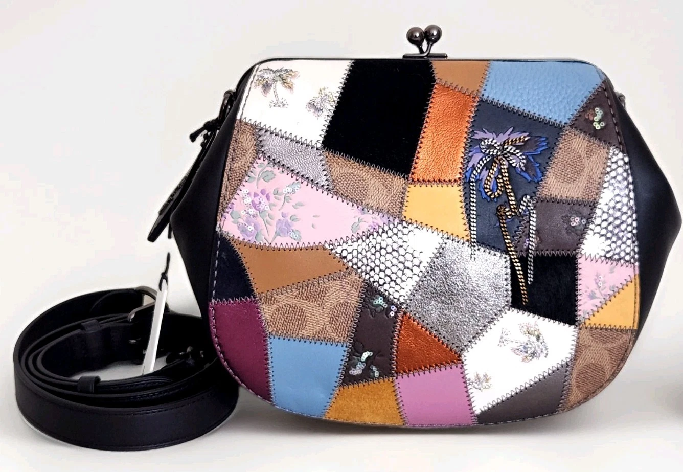 ?BORSA A TRACOLLA COACH FRAME SIGNATURE PELLE PATCHWORK MULTICOLORE SELLA?NUOVA CON ETICHETTE