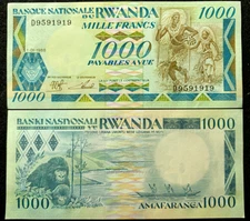 Rwanda Africa 1000 Francs 1988 P21 Banknote World Paper Money UNC Currency Bill