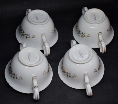 Antique Shelley Wileman Foley China Set of 4 Bouillon Cups Cobalt Blue Gold 7393 - Picture 8 of 10