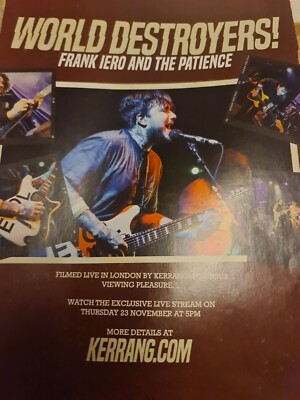 FRANK IERO MY CHEMICAL ROMANCE AND THE PATIENCE A4 PAGE poster KERRANG  MAGAZINE