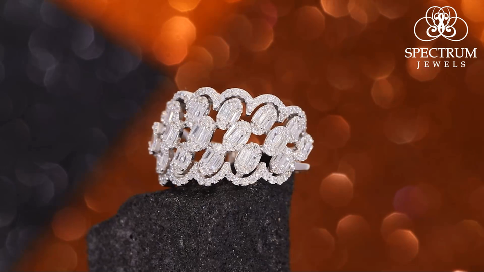 Lab Present Ring 1.25 Ct Lab Grown CVD 18k White Solid Gold Baguette Diamond ...