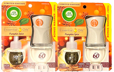 2 Pack Air Wick Scented Oil Starter Kit - Pumpkin Spice - 1 Warmer & 1 Refill Ea