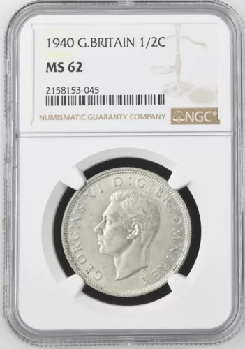 Great Britain - 1940 George VI Silver 1/2 Crown - NGC MS62