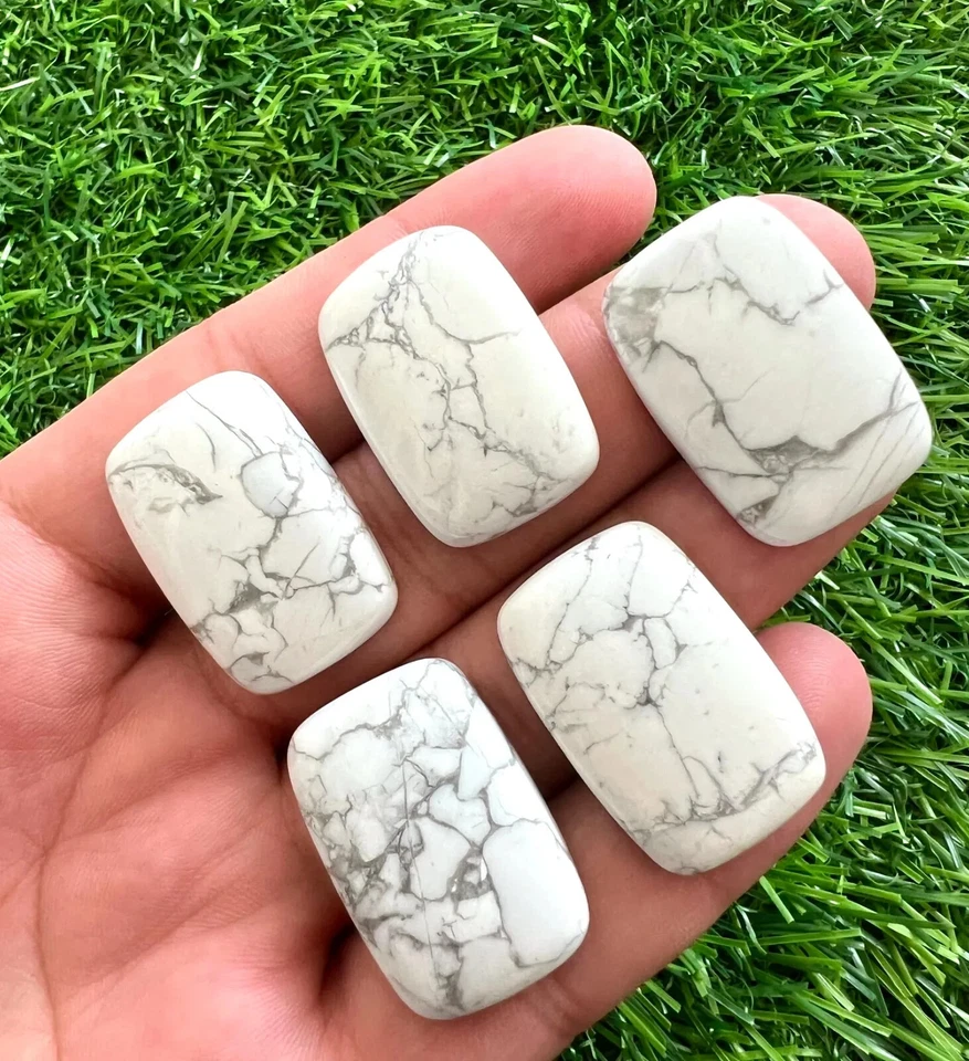 Lote de 5 piezas de cabujón rectangular Howlita blanca natural 20x30 mm para fabricación de joyas Foto 2 de 4