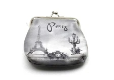 Paris Small Kisslock Wallet Coin Purse Gray Satin 