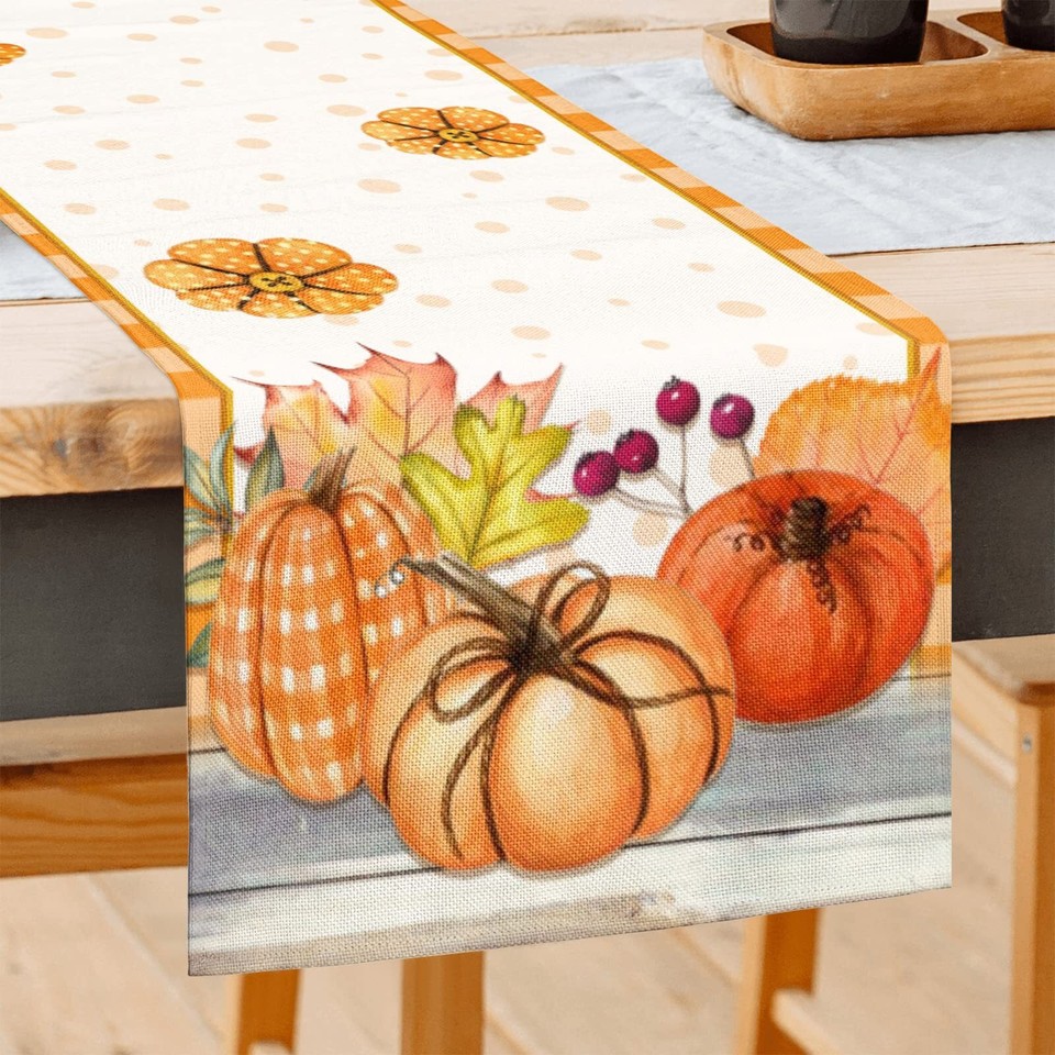 Fall Decor Table Runner Thanksgiving Pumpkins Buffalo Plaid Runners
