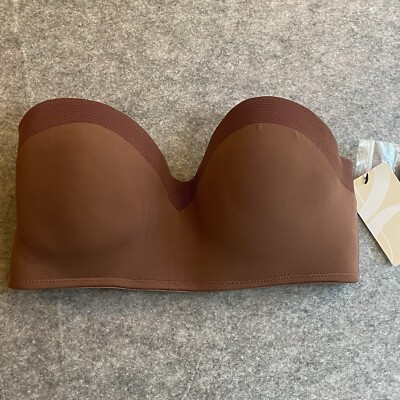 Lively Bra 32D No-Wire Strapless Straps Coffee Brown Push Up Rubberized