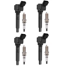 4X Ignition Coils + 4X Iridium Spark Plugs For Volkswagen Jetta Audi A4 Q5 UF765