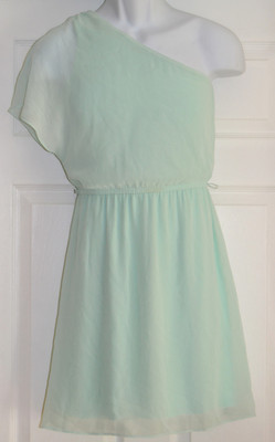 Express One Shoulder Dress Size XS Mint Green Flutter Sleeve No Belt