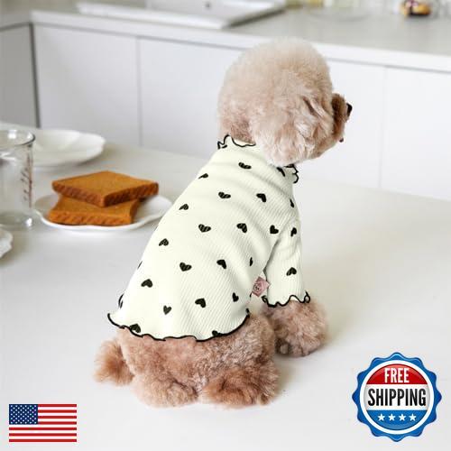 Yaopelky Pet Clothes for Small Dogs Cat Summer Fall Heart Print Shirt Stretch - Afbeelding 5 van 5