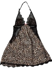 Victoria  s Secret Baby Doll Black Lace Sheer Lingerie Sleepwear Cheetah SZ. Med.