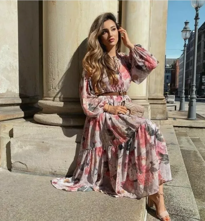 Pink floral dress maxi sale