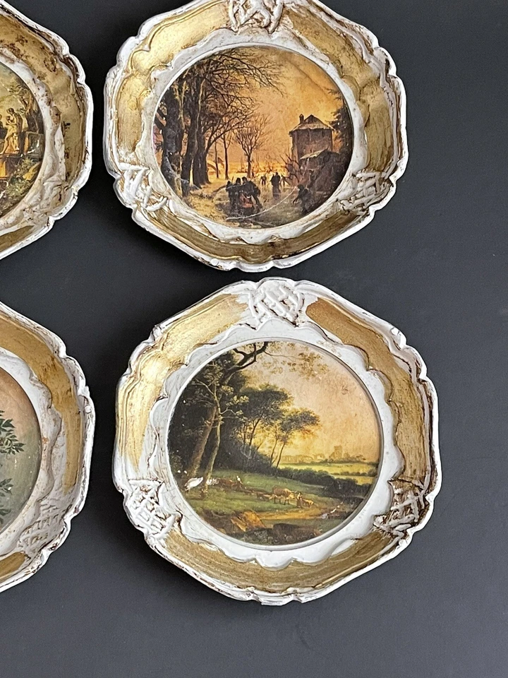 Juego de 4 posavasos vintage pintados a mano plato Italia bandeja blanca puerta Italia Foto 3 de 4