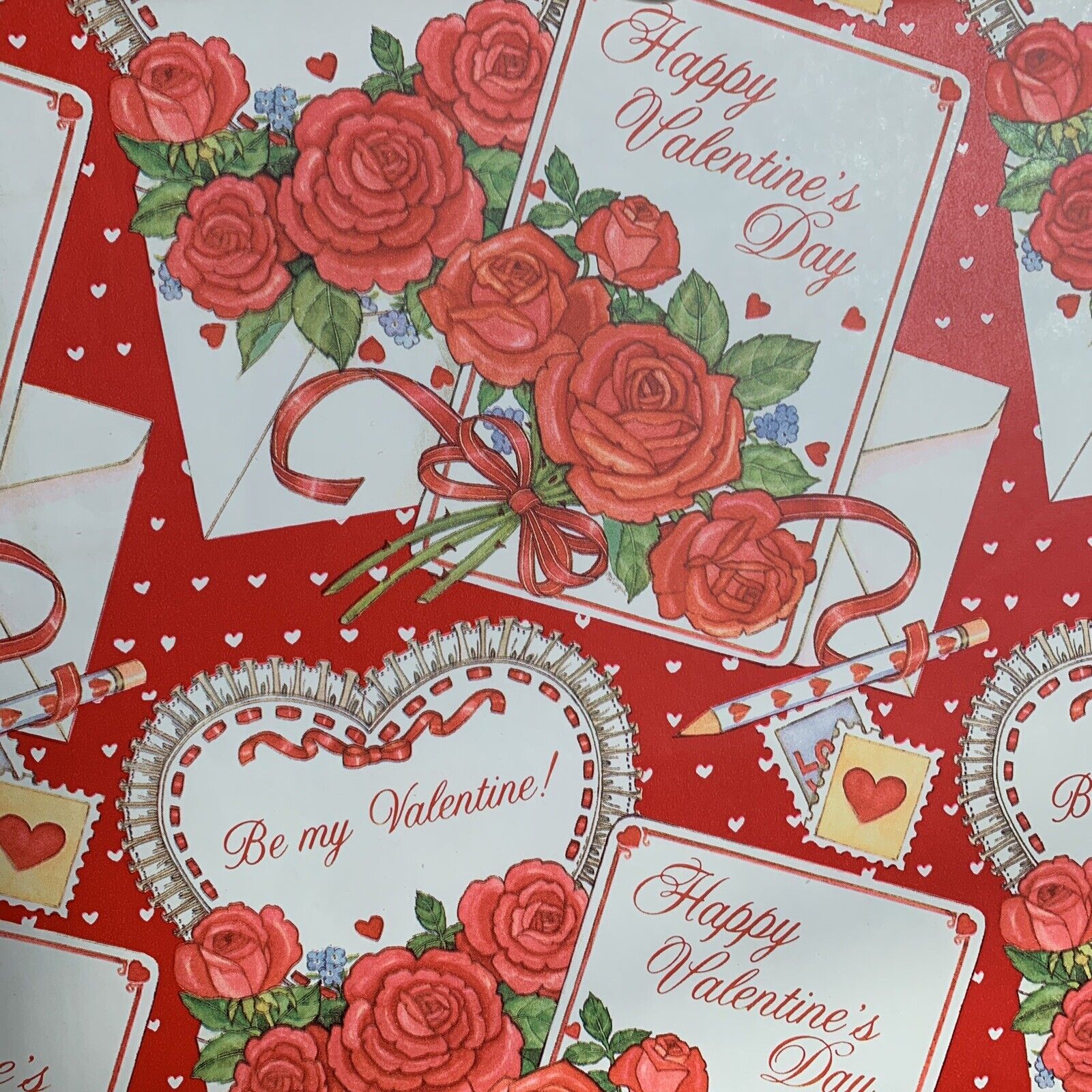 Red Rose Valentines Wrapping Paper Vintage Newspaper Love Gift Wrap 