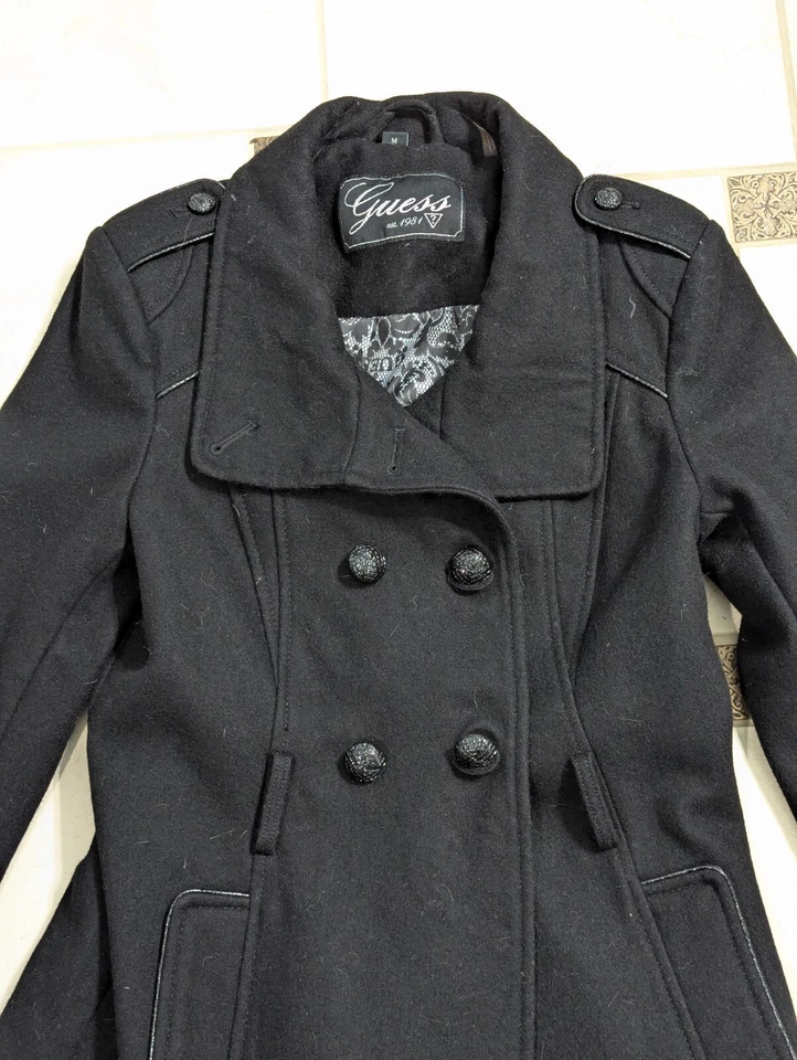 Guess Women's Black Pea Coat Size Medium, Great Condition! - Image 2 of 4