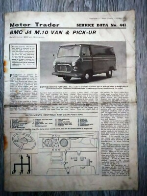 BMC J4 M.10 M10 Van Pickup Pick-up Truck Service Manual Guide Leaflet 1965