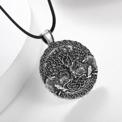  Mens Norse Viking Amulet Fenrir Wolf Celtic Tree of Life Pendant Necklace