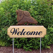 Pomeranian Wood Welcome Outdoor Sign Brown