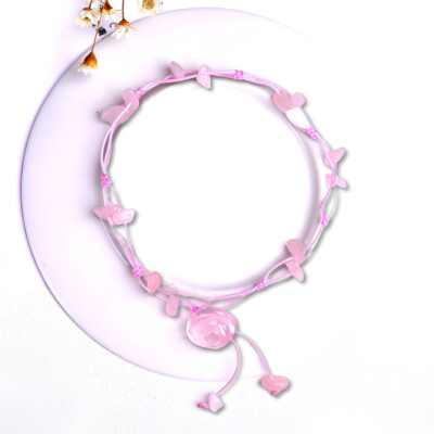 Flower Ankle Bracelet Wrist Rose Quartz Crystal Natural Gemstone Adjustable