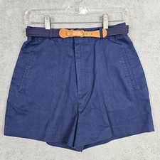 Vtg 70s Womens Mom Shorts 27 In Blue High Waisted Belted Cotton Blend Pockets