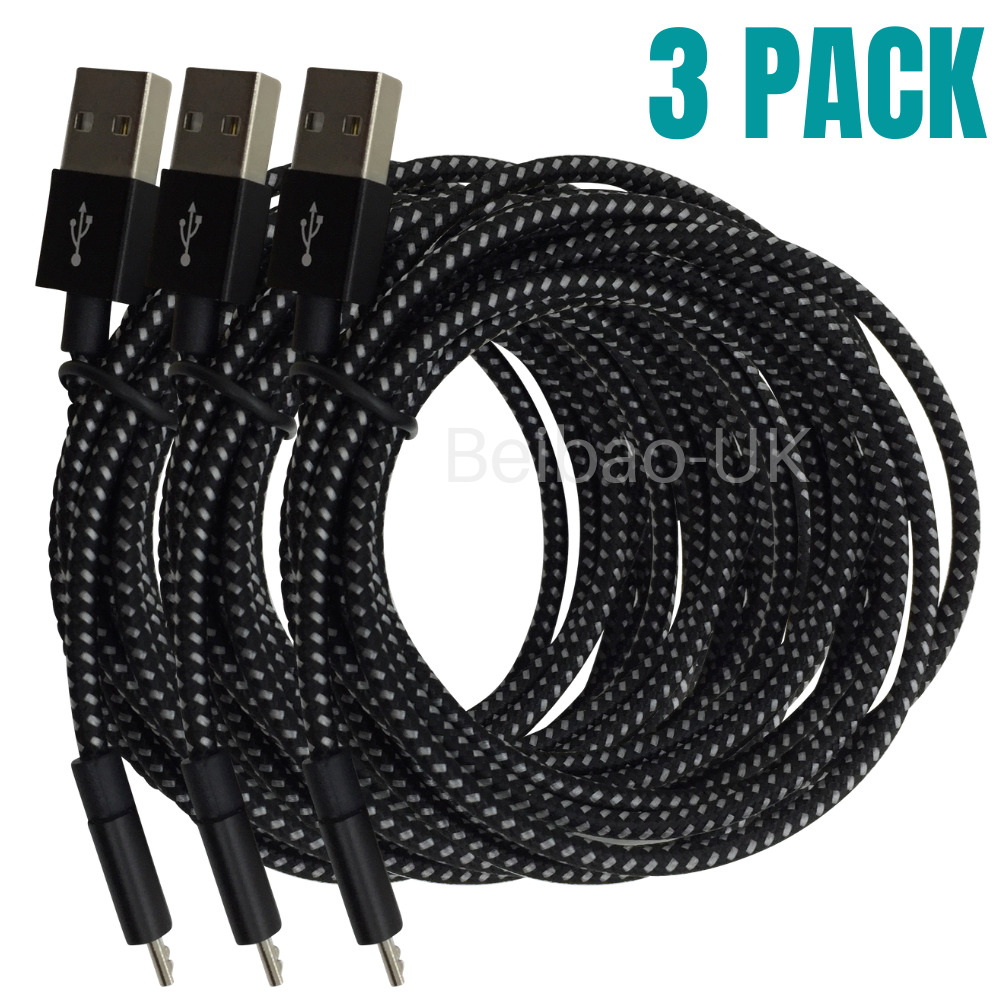 3 Pack Heavy Duty Micro USB Cable 6FT Fast Charge Charging Data Cord For Samsung