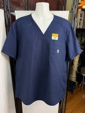 NWT Carhartt Men  s Ripstop Rugged Flex Stretch V-Neck Scrub Top Navy Large