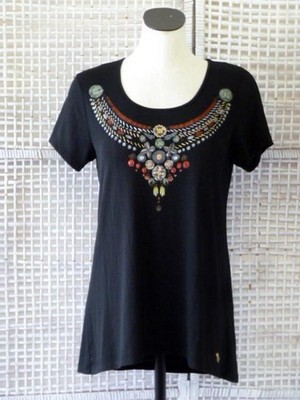 Art-to-Wear Angelo Marani Italy Painted Embroidery Crystal Knit Top~46~M/L $300+