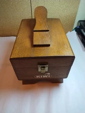 Vintage Kiwi Hand Crafted Shoe Shine Valet Oak Wood Box 3  Brushes Dove Tail Box