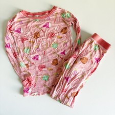 Little Sleepies Girls Pink Baseball All Star Sporty Bamboo Pajama Set Size 5/6