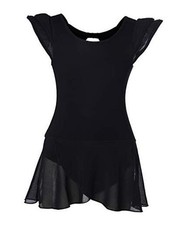 Girls  Ballet Dance Leotards with Flutter Sleeve Petal Skirt 4-6 Years Black