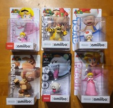 LOTE 6 Nintendo Super Mario Amiibos Peach Bowser Donkey Kong Toad Boo Cat Peach