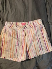 Isaac Mizrahi Striped Cotton Blend Shorts