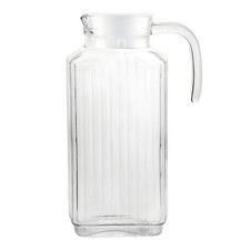 Glass Pitcher with Plastic Lid 1.8L Square Clear Jug Dishwasher Safe Water Juice