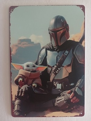 STAR WARS Blechschild 20 x 30 cm THE MANDALORIAN DIN DJARIN AND GROGU V2