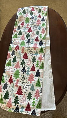 H for Happy Whimsical Christmas Tree Table Runner 14 x 72  Farmhouse Decor