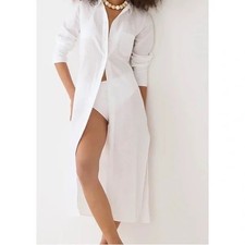 J. Crew NWT Women's Long Beach Shirt Linen Blend Dress Button Down Cover Up- M