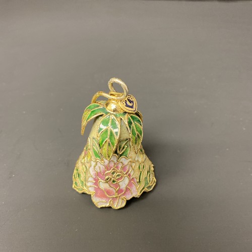 Cloisonne Glocke Ornament rosa floral Blumen bemalt Emaille 3D Blätter