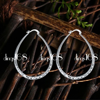 Designer Inspired Real 925Sterling Silver Diamond-Cut 51x41mm Oval Hoop Earrings