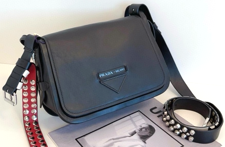 PRADA Rivet Pochette Metis All Leather Shoulder bag Crossbody Black