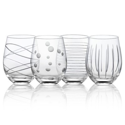 Joeyan Hand Blown Etched Stemless Wine Glasses with Dots Strips Pattern for R...