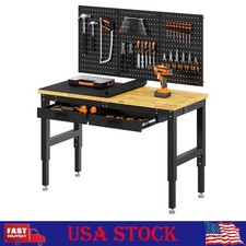 48" Workbench, 2500lbs Heavy-Duty Work Bench Table with 2 Drawers  Pegboard