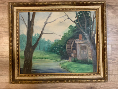 Original 1966 Oil On Board Ringwood Manor Waterwheel Signed Shuit 24x20 Framed