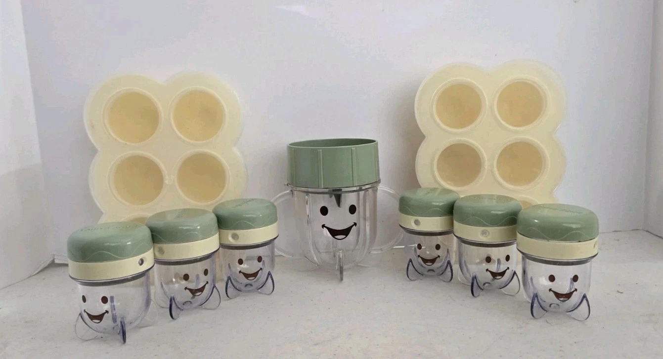 Baby Bullet Electric Baby Food Blender Cups, Lids, Silicone Trays, Blend Jar