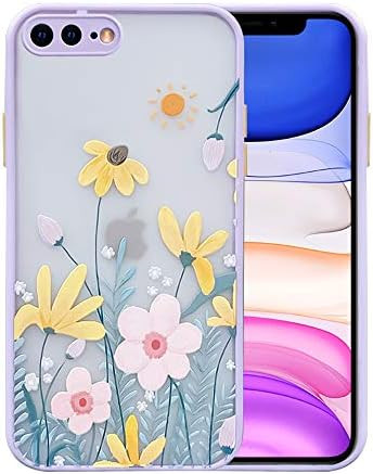 Compatible with iPhone 7 Plus/8 Plus Case with Clear Flower Frosted PC Back 3D F