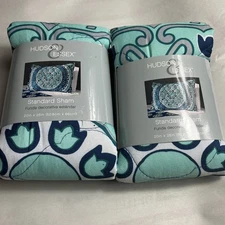 Teal Medallion standard 20inx26in Pillow Sham HUDSON ESSEX LOT OF 2 New
