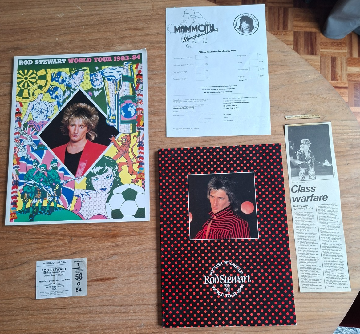 Rod Stewart (1976-84) Tour Programmes (x2), Ticket, Merch. Sheet ...