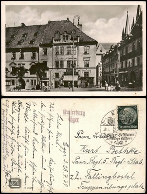 Postcard Eger Cheb Wallensteinhaus, Straße 1939